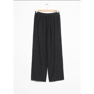& Other Stories Black Textured Wide Leg Flowy Pant Elastic Waist Size 4 Boho